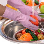 Bamllum Rubber Cleaning Gloves - 2 Pairs Latex Free Kitchen Cleaning Gloves with Cotton Liner- Household Dishwashing Gloves, Non- Slip Waterproof (Medium, Blue+Pink)