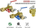 HYDRO MASTER Tankless Water Heater Service Valve Kit with Pressure Relief Valve 3/4-Inch IPS Isolator Clean Brass