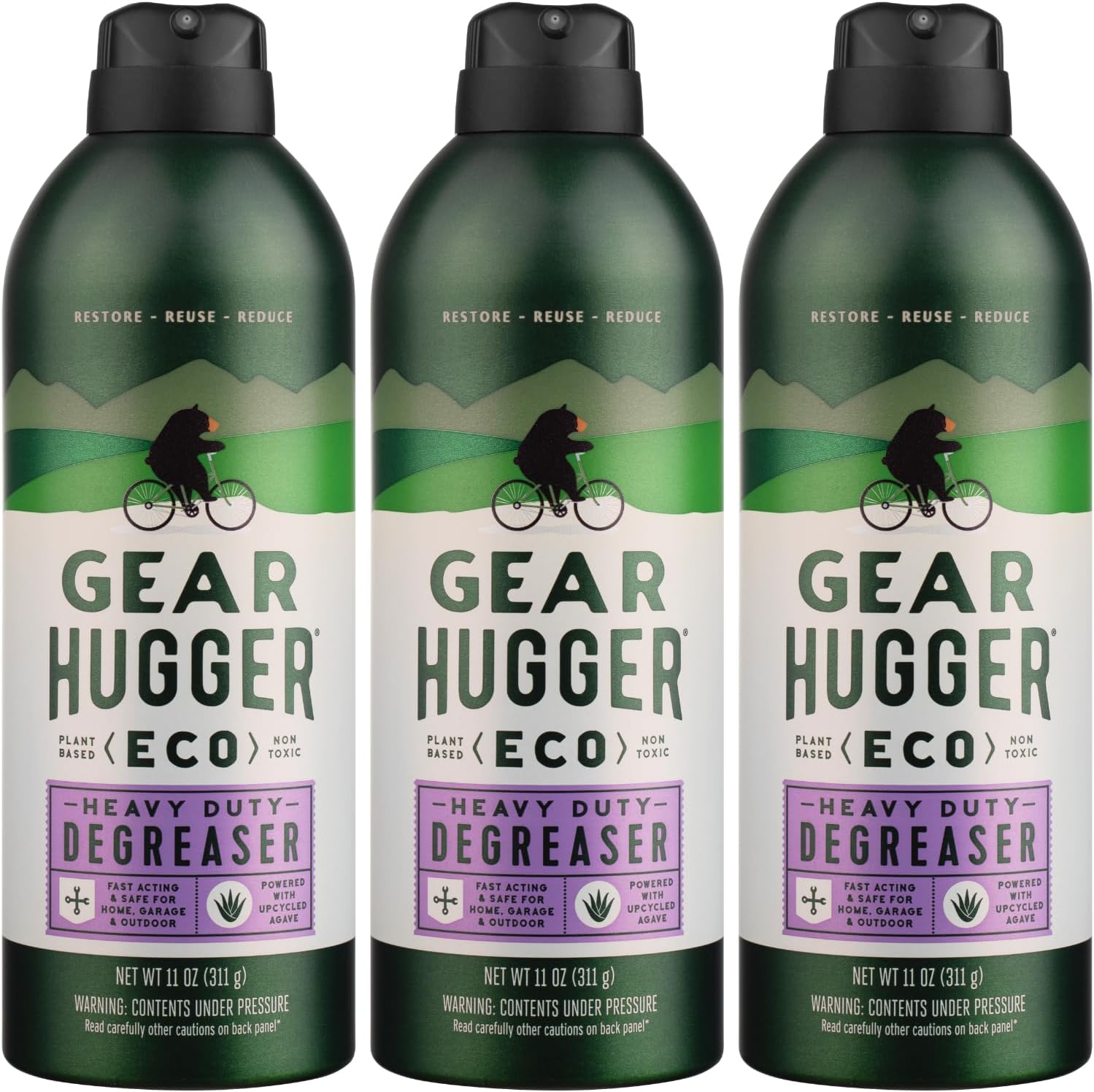 Gear Hugger Degreaser - Eco-Friendly (11 oz, Pack of 3), Degreaser Cleaner Spray - Oven Cleaner, Grill Cleaner & Brake Cleaner, Dissolves Grease & Grime - Plant-Based, No Petroleum, Non-Toxic, No PTFE