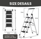 XinSunho 4 Step Ladder, Aluminum Folding Stool with Retractable Handrails & Tool Tray, Anti-Slip, Sturdy Lightweight, 330lbs Safety for Kitchen Indoor Outdoor
