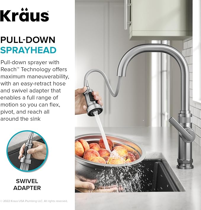 KRAUS Allyn Industrial Pull-Down Single Handle Kitchen Faucet in Spot-Free Antique Champagne Bronze, KPF-4102SFACB
