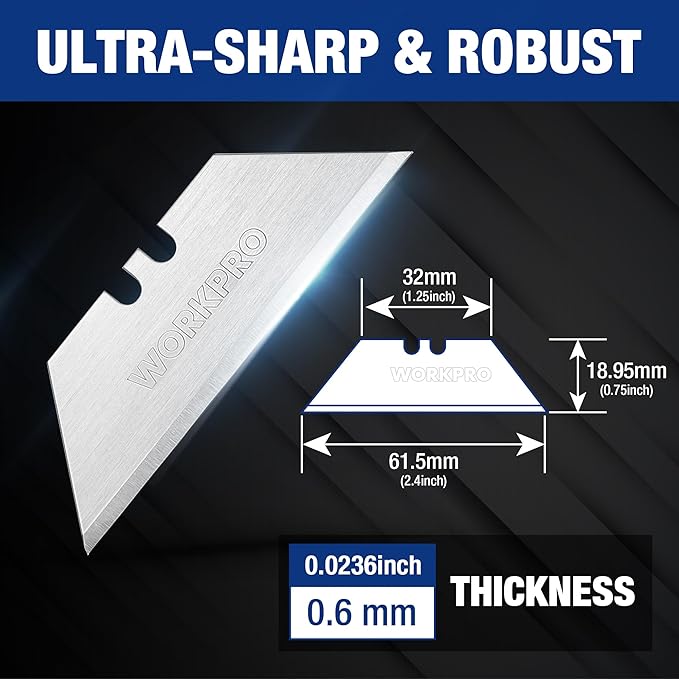 WORKPRO 200-Pack Utility Knife Blades with Dispenser, SK5 Steel Box Cutter, Standard Blades for Utility Knife Replacement
