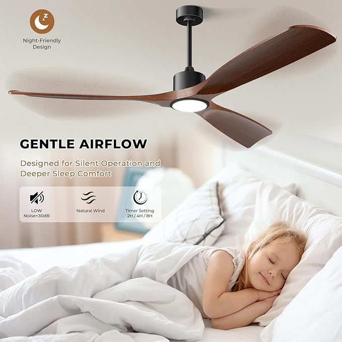 52" Smart Ceiling Fan with Lights,Outdoor Ceiling Fan Work with Alexa/Gg/App/Remote,3-Color Light Dimmable 6-Speed Quiet Reversible for Patio Porch Living Room,Dark Walnut