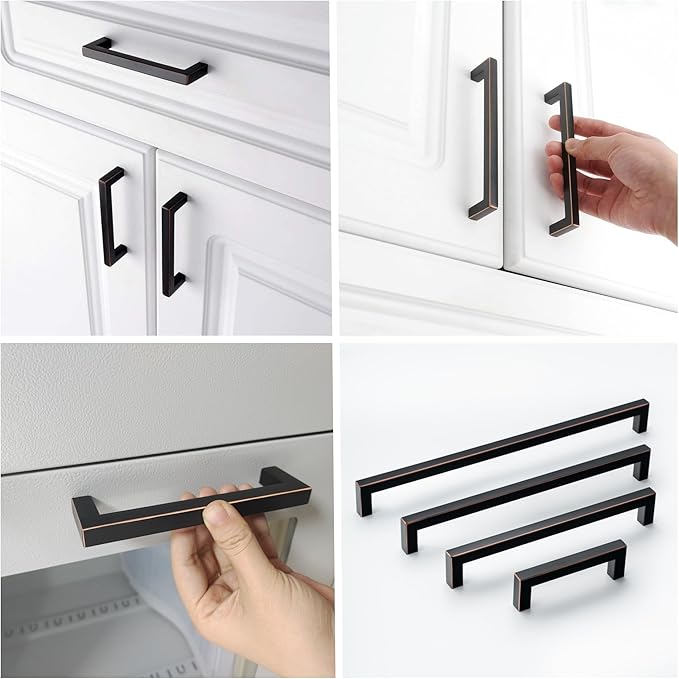 20 Pack Oil Rubbed Bronze Cabinet Pulls 8 Inch Bronze Cabinet Handles Square Drawer Pulls Cupboard Handles Modern Stainless Steel Kitchen Hardware