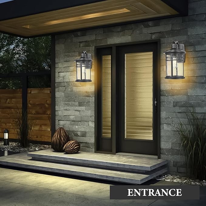 Darkaway 2 Pack Large Outdoor Porch Lights Wall Mount, 15inch Outdoor Light Fixtures Sconces Wall Lighting with Seeded Glass Exterior Lights for Patio Yard House Hallway Doorway Garage