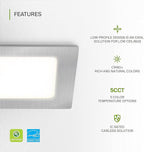 ASD 6 Pack LED Square Recessed Lighting 4 Inch, 5 CCT 2700K-5000K, 12W 50W Eqv, Ultra Thin Dimmable Ceiling Lights with J Box, Canless Wafer Downlight, Slim Panel Light, UL Energy Star, Brushed Nickel