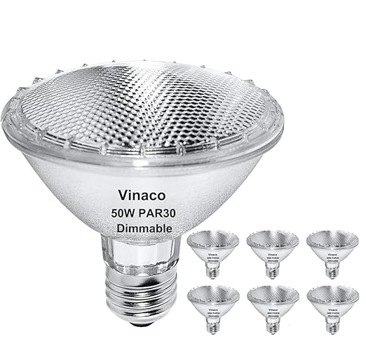 Vinaco PAR30 Halogen Bulb 50W 120V E26 Base, 6 Pack PAR30 Short Neck Halogen Long Lifespan，50W PAR 30 Dimmable 3000k Warm White，High Out PAR 30 Flood Light Instead for Flood Light Bulb Outdoor.…