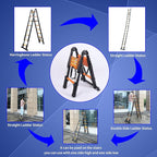 JADDUO Telescoping Ladder A Frame,18.5 Ft Compact Aluminum Extension Ladder,Portable Telescopic RV Ladder for Outdoor Camper Trips Motorhome with Tool Platform and Stabilizer Bar 330 lbs, Black Orange