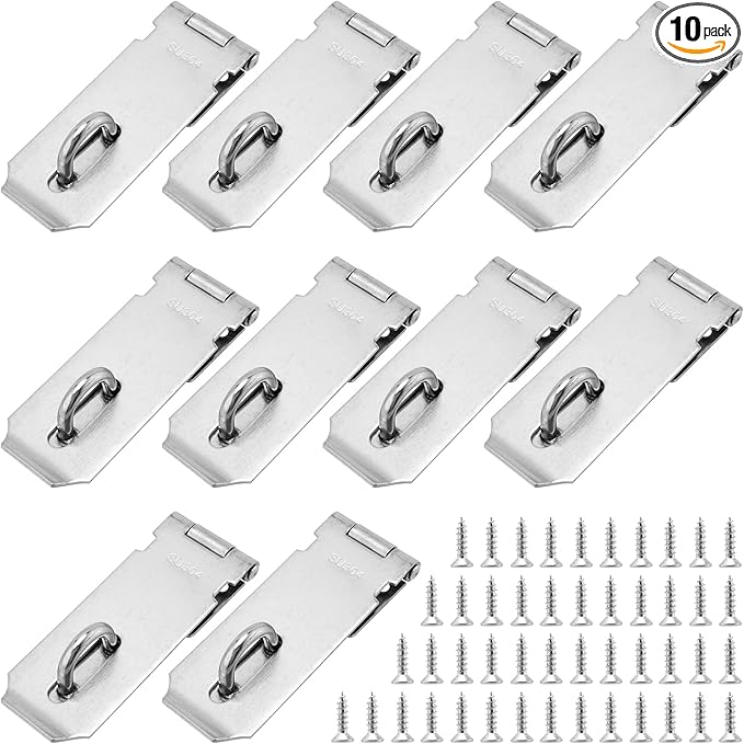 10 PCS Padlock Hasp Latch, Stainless Steel Padlock Hasp, Heavy Duty Security Hasp with Mounting Screws, Door Locks Hasp Latch for Doors and Cabinets