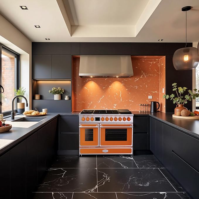 Akicon 48" Freestanding Gas Cooktop Oven Combo, Features 8 Sealed Burners, 6.7 Cu.ft Rapid Convection Oven, Convertible Fuel (NG/LP), Durable Cast Iron Grating (TOSTOSA1)