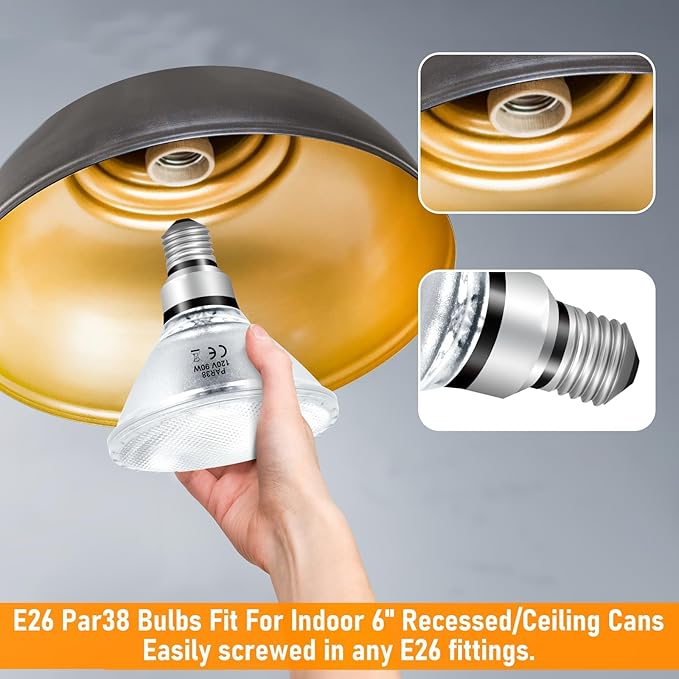 PAR38 Halogen Flood Light Bulbs 90W 120V, 4Pcs Halogen PAR38 90W Light Bulbs Dimmable with E26 Base, 2700K Warm White, 4050 Lumens for Indoor and Outdoor