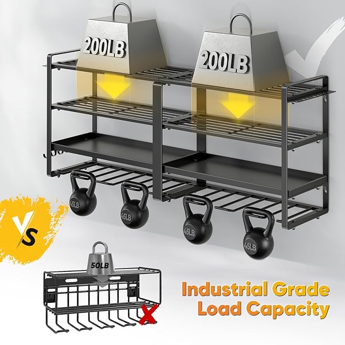 33" W Large Power Tool Organizer Wall Mount Loads 400 lbs, Heavy Duty 4-Tier 8 Drills Holder, Cordless Tool Storage Battery Shelf, Utility Racks for Garage Workshop Shed, Gifts for Men Husband