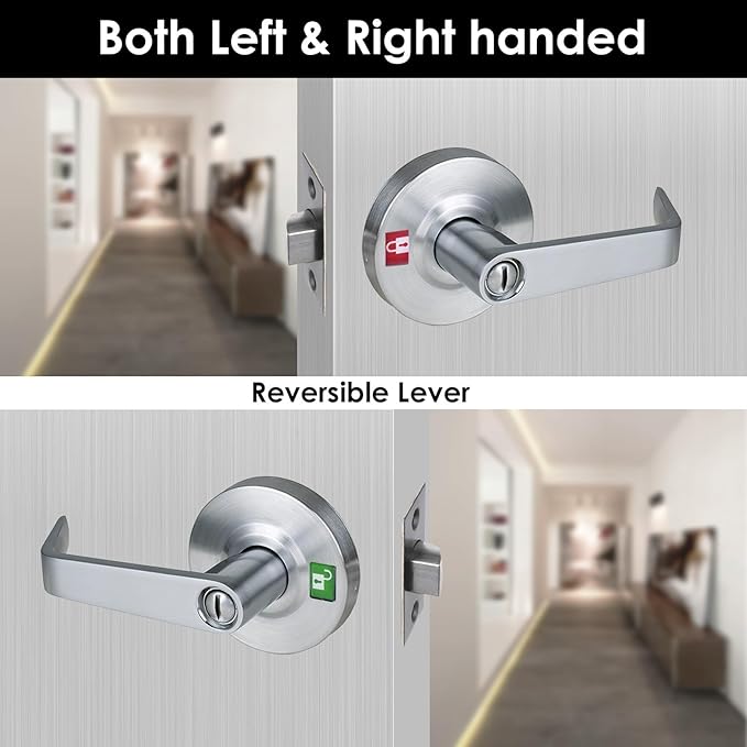 Privacy Commercial Door Locks Heavy Duty Grade 2 Lever for Commercial Bathroom, Non-Handed, UL 3 Hour Fire Rated, ADA Compliant, Satin Chrome Finish 26D, 2-3/4''Backset, X-XG-BK-70