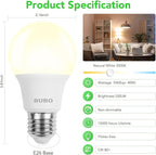 BUBO A19 LED Light Bulbs, 40 Watt Equivalent LED Bulbs, Natural White 3500K, 550 Lumens, E26 Standard Base, Non-Dimmable, 5W Natural White LED Bulbs for Bedroom Living Room Home Office, 24 Pack