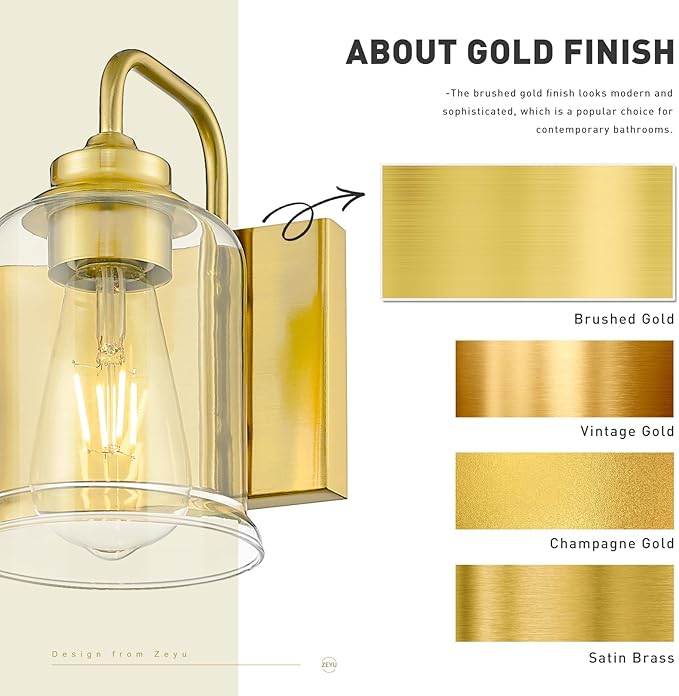 zeyu 36 Inch Bathroom Lighting Fixtures Over Mirror, Vintage Bathroom Light Fixtures, 5-Light Bathroom Light with Clear Glass Shade, Brushed Gold Finish, ZSL72B-5W BG