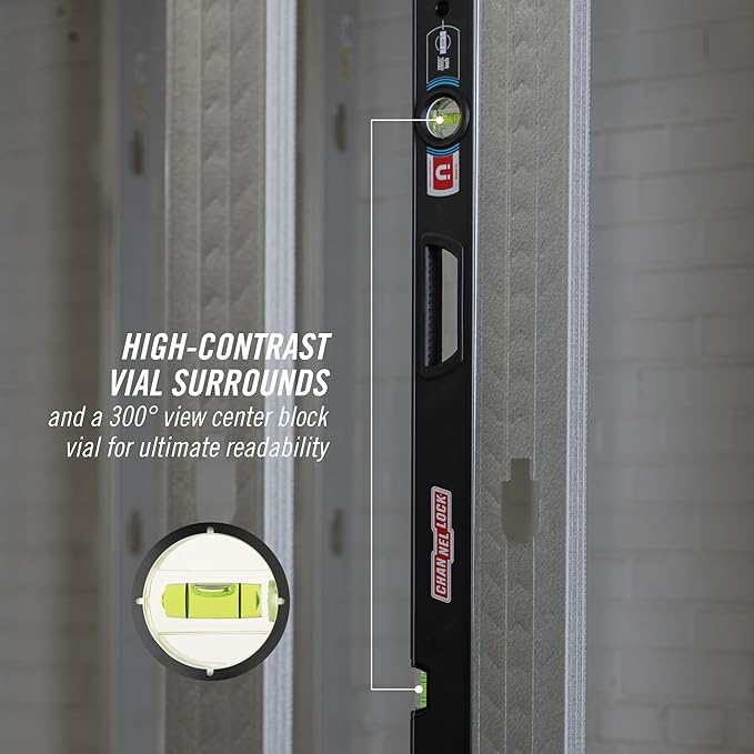 CHANNELLOCK 48-Inch, Professional-Grade Magnetic Aluminum Box Level with Solid Block Acrylic Vials, 5200-0048M