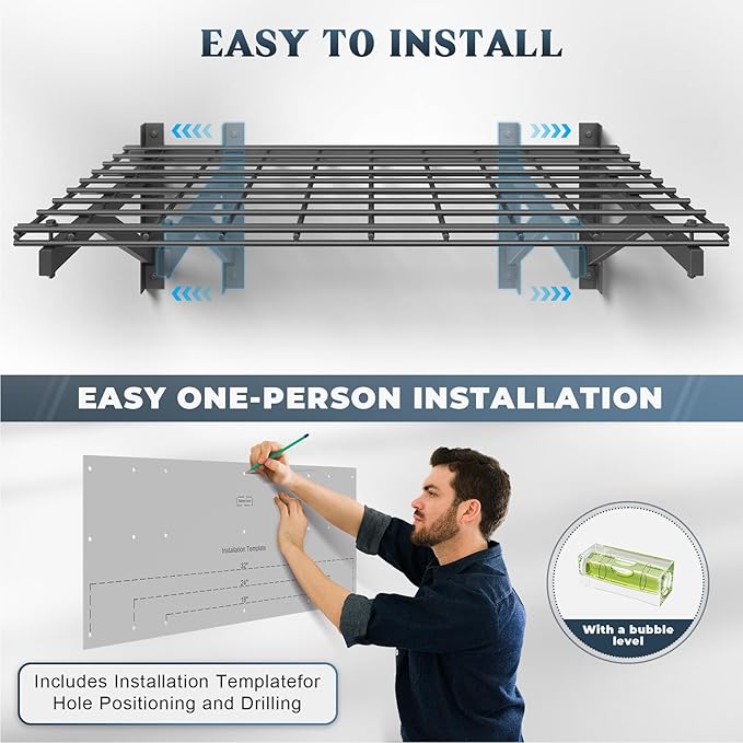 4 Pack Heavy Duty Garage Wall Shelving Set (2x3ft), Wall Mounted Garage Shelves 1000lbs Capacity, 24"x72" Shelf Storage Rack Floating Shelves, Black