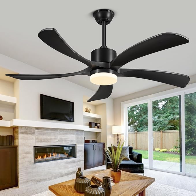 60 Inch Ceiling Fans with Lights Remote, Black Ceiling Fan Light Outdoor Indoor, USA Original Patent, ETL Listed, Timer, 5 Solid Wood Blades, 6 Speed Noiseless DC Motor Fans for Patios, 60in Black