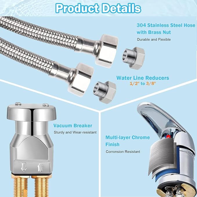 ZILAMPU Salon Shampoo Bowl Sink Faucet Vacuum Breaker Replacement Kit Hair Salon Waterproof Faucet with Shampoo Bowl Hose and Sprayer Replacement Parts for Shampoo Bed Basin for Backwash Barber Chair