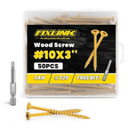 Wood Screws 3 Inch, FIXLINK Deck Screws #10 x 3, 50pcs, Epoxy Coated, T25 Star Bit Above 1500 Hour Salt Spray Coating Outdoor Decking Screws Excellent Rust Resistant for Outdoor Wood Fence