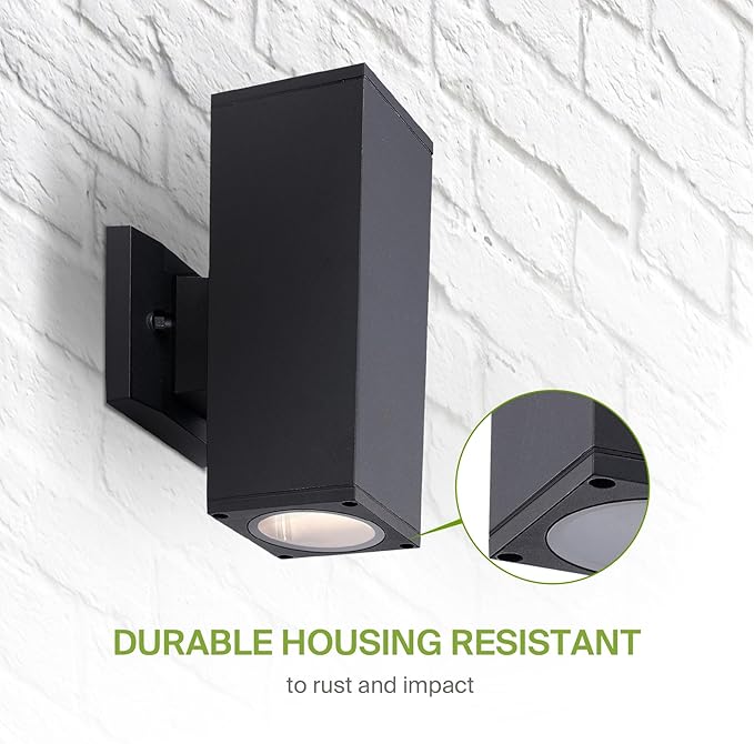ASD 2 Light Square Outdoor Wall Light Fixture | 120W E26 Bulb Socket 120V ETL Cylinder Up Down Lights | LED/CFL/Incandescent Exterior Bulb Wall Sconce | Front Door, Porch, Patio | Black, 2 Pack