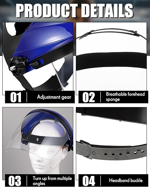 4 Pack Safety Face Shield for Grinding and Cutting, Full Impact Resistant Face Shield Mask for Work Chemical Woodworking (Blue)