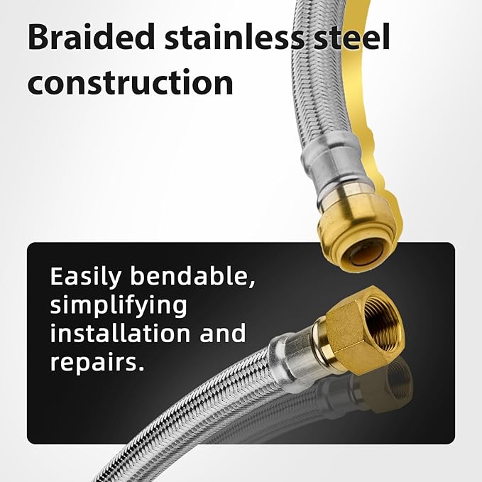 2 Pack Foskan 18-Inch Flexible Water Heater Connector Hose,with 3/4" Push-Fit x 3/4" FIP,Compatible with Copper, PEX, CPVC, and PE-RT Pipes for Water and Heating Use（18" Length）