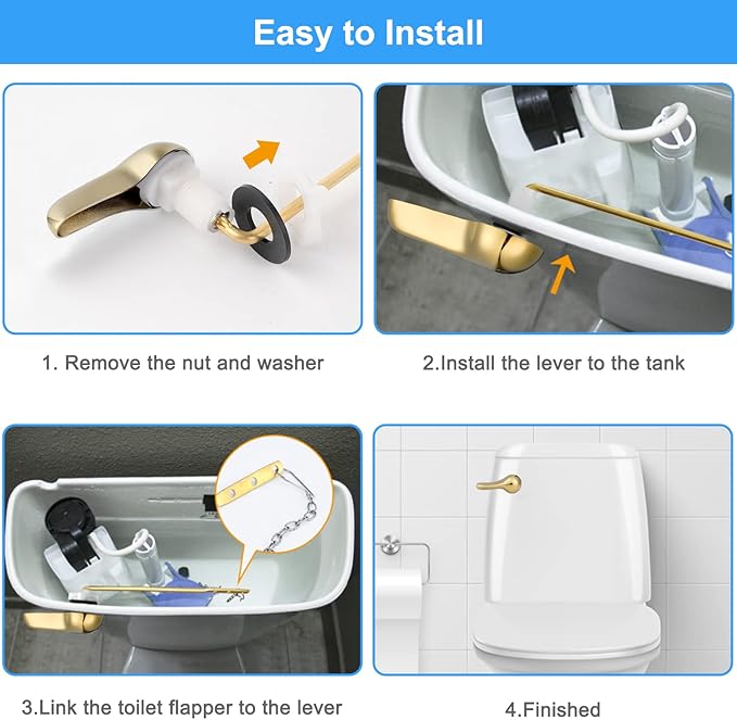 iFealClear 2 Pack Polished Gold Toilet Handle Replacement Kit, Universal Front Mount Toilet Tank Flush Lever Replacement, Solid Brass Toilet Trip Lever Fits Most Toilets, Gold Finish