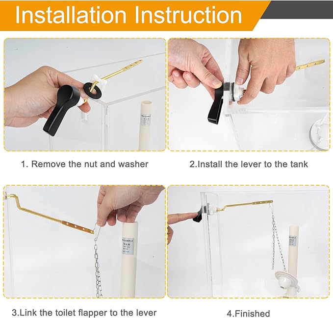 Hibbent Universal Metal Side Mount Toilet Handle Replacement Kit, Brass Toilet Flush Tank Lever with Stainless Steel Flapper Chains for Most Toilets, Matte Black Finish