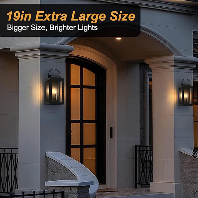 𝟏𝟗𝐈𝐍 Wall Lights Exterior Lighting Fixtures, Dusk to Dawn Outdoor Lighting for House, Large Black Light Outdoor Lanterns for Patio Waterproof, Outside Lights for House Front Porch Decor