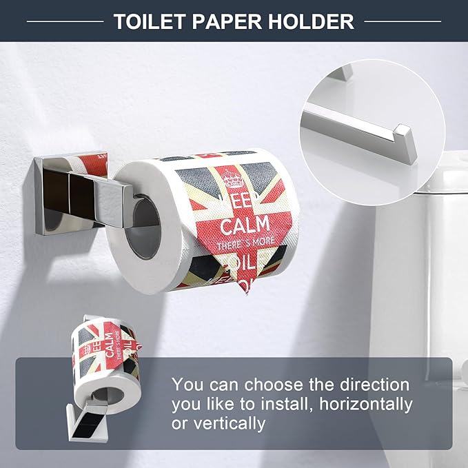 TQKAG 6-Piece Bathroom Towel Bar Sets Polished Chrome 23.6 inch Towel Bar Stainless Steel Towel Ring Coat Hook and Toilet Paper Holder Bathroom Hardware Set Wall Mounted Bathroom Accessories Kit