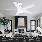 42 inch White Ceiling Fans with Lights and Remote, LED Dimmable 3 CCT Temperatures 6-Speed, Noiseless Modern Ceiling Fan for Bedroom, Living Room, Dining Room, ETL Listed
