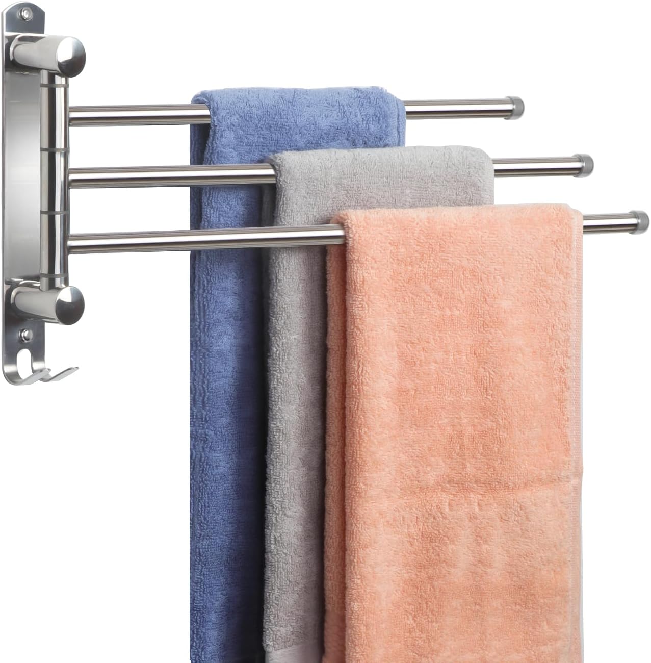 Bathroom Towel Rack JSVER 3 Arms Extended Towel Holder, Swivel Towel Bar, SUS304 Stainless Steel Space Saving Towel Racks for Bathroom, Kitchen