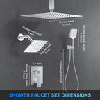 Shower Faucet Set, 12" Ceiling Mount Rainfall Shower System with 2 Rain Shower Head and Multi-function Handheld Head Push Button Diverter Shower Faucet Trim Kit (12", Polished Chrome)