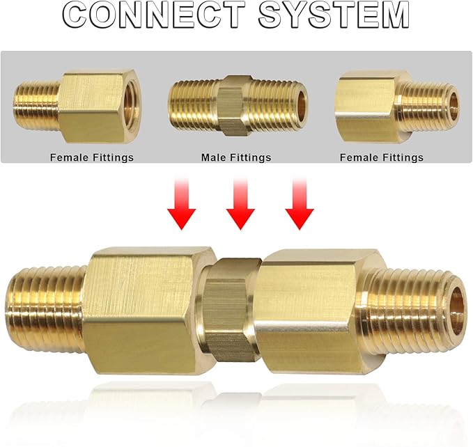 KOOTANS 1/8 NPT x 1/8 NPT Male Solid Brass Hex Nipples, Heavy Brass Pipe Adapter Fittings Equal Nipples Connectors 4Pieces