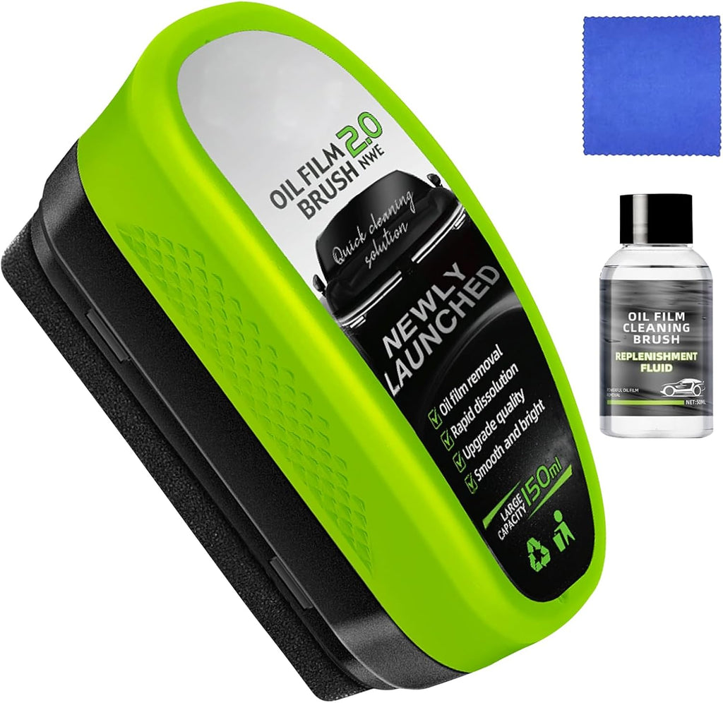 Oil-Free Car Glass Brushes, Upgrade 2.0 Clear Vision Glass Cleaner, Oil Film Cleaning Brush for Automotive Windows, Clearvision Cars Windshield Cleaner Tool, Universal Cleaning Wipe Board (1 SET)