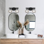 MavCadonF 2-Lights Vanity Lights, Matte Black Farmhouse Wall Lights with Clear Glass Shade, Over Mirror Vanity Light, Kitchen Bedroom Bathroom Wall Lamp