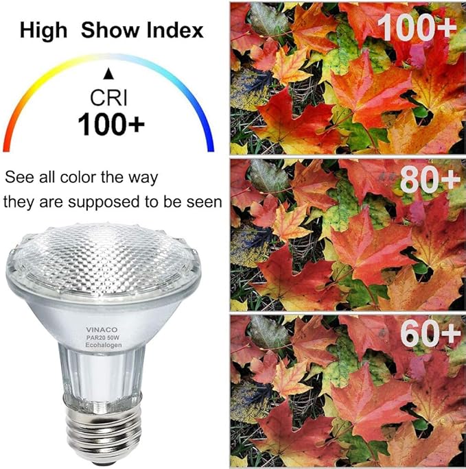 Vinaco Par20 Bulbs, 6 Pack 120V 50W Par20 Flood Light Bulbs, E26 Medium Base Long Lasting Life High Output Par20 50W Halogen Bulb -Warm Light