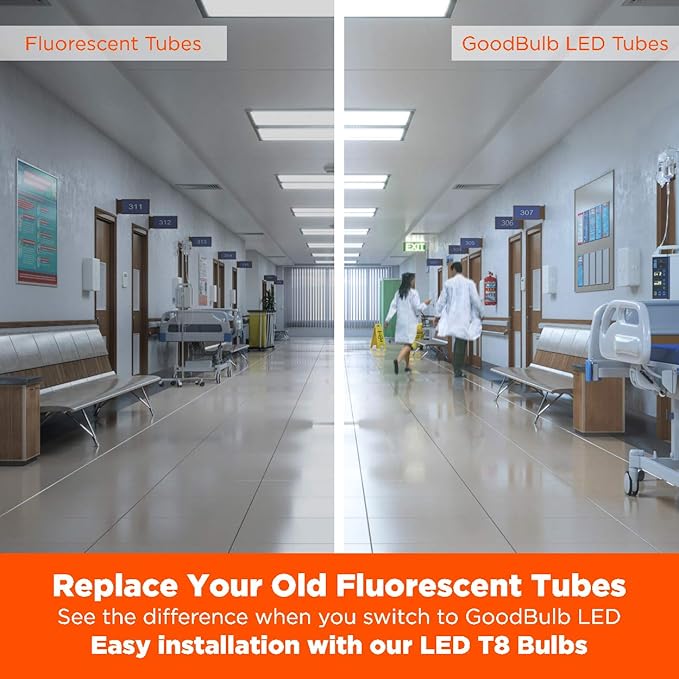 GoodBulb 4-ft T8 LED Tube Lights, 17-Watt (32W Equivalent) 3500K Warm White, 2200-Lumens, 83 CRI, Type B Direct Wire (Pack of 25)