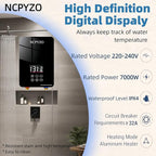 Tankless Water Heater Electric 240V-7000W. Instant Water Heater for Kitchen、Bathroom、Under Sink.On Demand Hot Water Heaters Electric with Digital Display.Continuous Flow Point of Use On Demand Heating