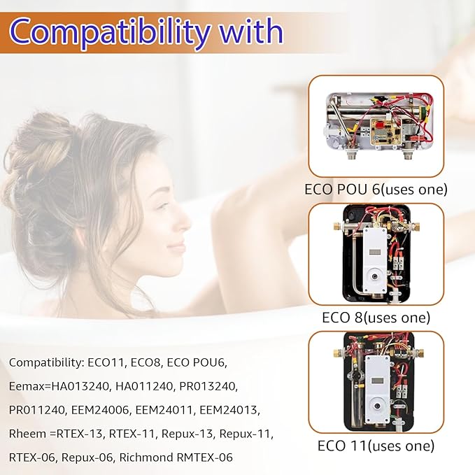2 Pack Titanium HE 55220 Water Heating Element,for EcoSmart ECO POU6 ECO8 ECO11 Rheem, Eemax, Richmond element for water heater,Electric Tankless Water Heater Element Replacemen,5.5kW 220V or 6kW 240V
