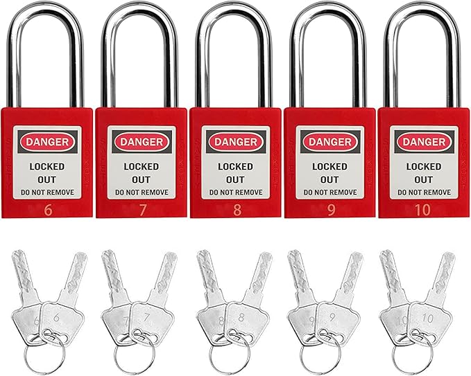 SAFBY Lockout Tagout Locks, Safety Padlock, Keyed Differently Loto Safety Padlocks for Lock Out Tag Out Kits Station (Red 1-10)
