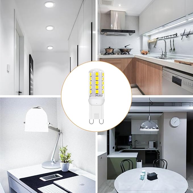 G9 LED Bulb Dimmable 3.2W (30-40W Halogen Bulb Equivalent), Cool White 6000K, 120V 350LM G9 Bi Pin Base Light Bulbs for Chandelier Light, No Flicker, 360° Beam Angle, 6 Pack