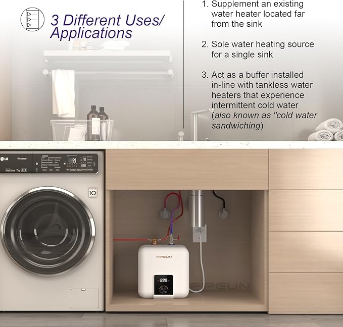 110V/115v/120V 1400-1500W Small Under Sink Tank 2.5 Gallon Water Heater Hot Storage，Mini Instant Electric RV TR Trailer Kitchen Compact Point-of-Use,2 PCs 16” Long 1/2”FIP Stainless Steel Hoses 9.5L…