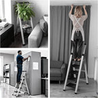 XinSunho 5 Step Ladder, Aluminum Folding Stool with Retractable Handrails & Tool Tray, Anti-Slip, Sturdy Lightweight, 330lbs Safety for Kitchen Indoor Outdoor