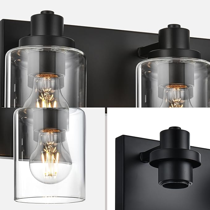 5 Light Bathroom Vanity Lights, Bathroom Lighting Fixtures over Mirror with Clear Glass Shades, Black Vanity Light For Bathoom, Modern Wall Sconces Vanity Lighting Fixture for Bathroom Hallway
