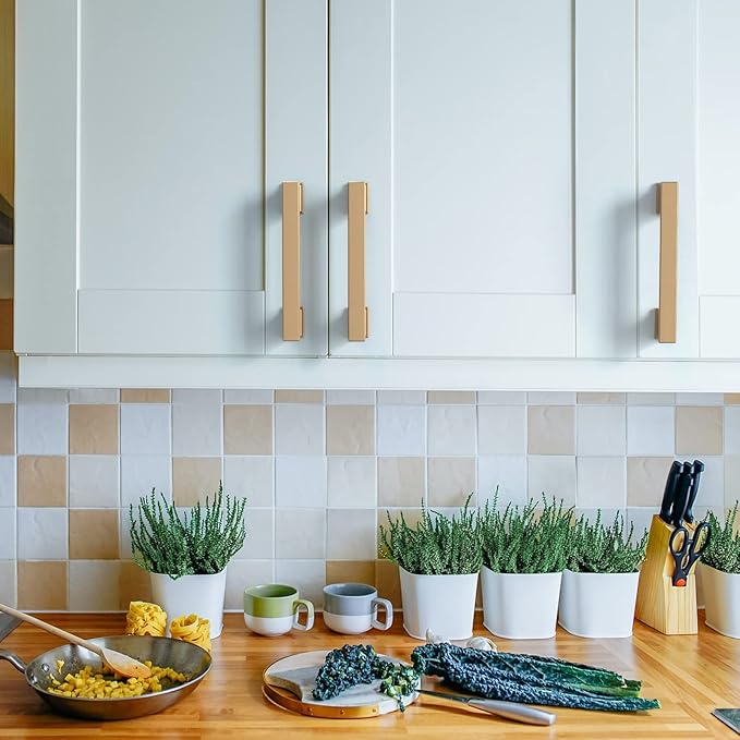 Asidrama 6 Pack 3.75 Inch(96mm) Champagne Bronze Kitchen Cabinet Handles, Brushed Brass Cabinet Pulls Gold Kitchen Cabinet Hardware for Cupboard Drawer Pulls