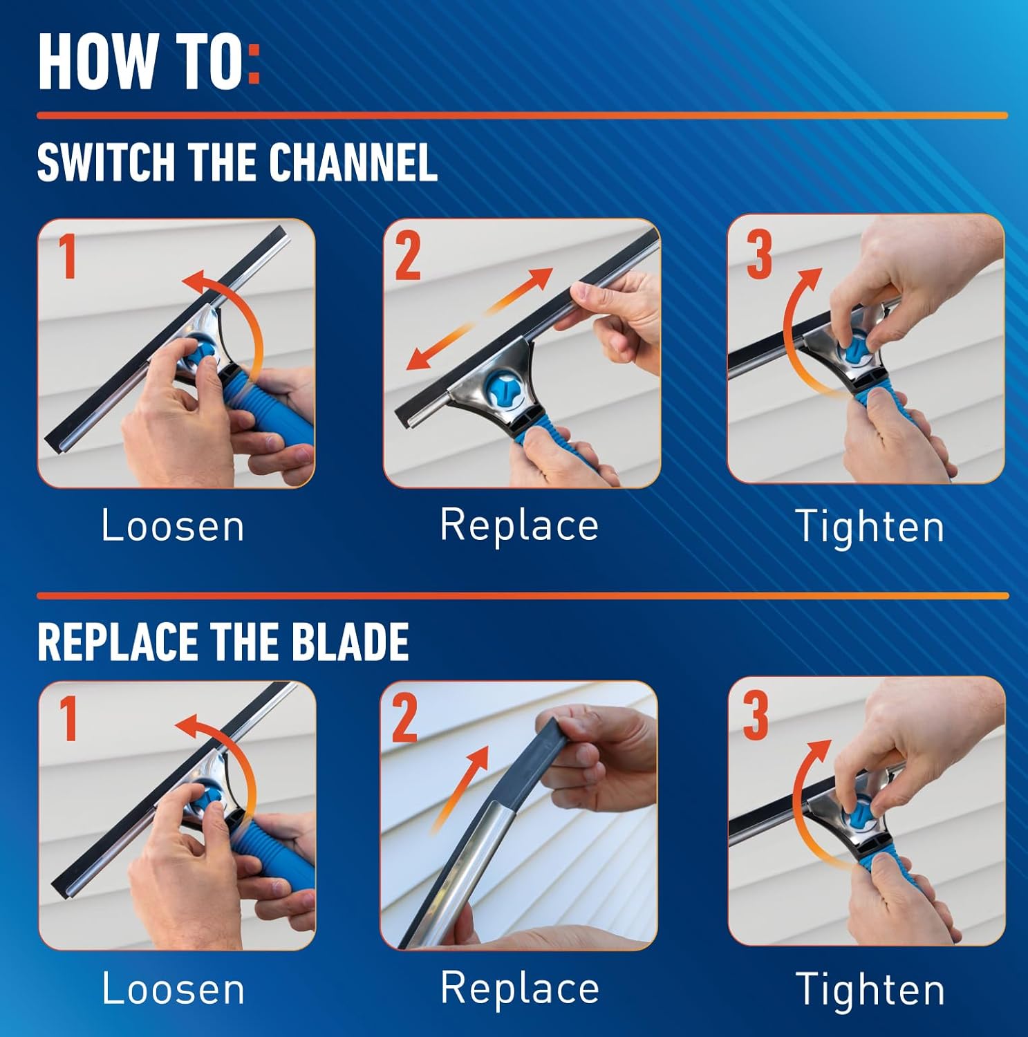 Unger Professional Connect and Clean 18” EZ Change Window and Glass Cleaning Squeegee, Large and Small Windows, Rubber Blade Tool for Streak-Free Results, Includes 12” Channel