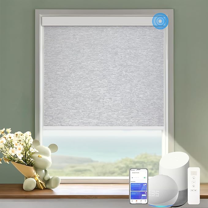 Motorized Blinds with Remote Cordless Automatic Motorized Shades Custom Blinds for Windows Smart Curtains Compatible with Alexa Google Home(Blackout Jacquard Grey,W47 x H72in)