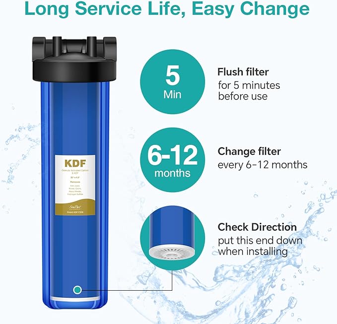 SimPure 20" x 4.5" Carbon and KDF Filters, Whole House KDF/GAC Heavy Metal Water Filter Cartridge Replacement for DB20P, DB20P-3KDF (4 Pack)